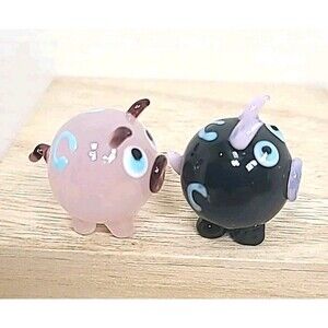 2 Hand Blown Glass Pigs Mini Figurines Handmade Small Less Than 1”